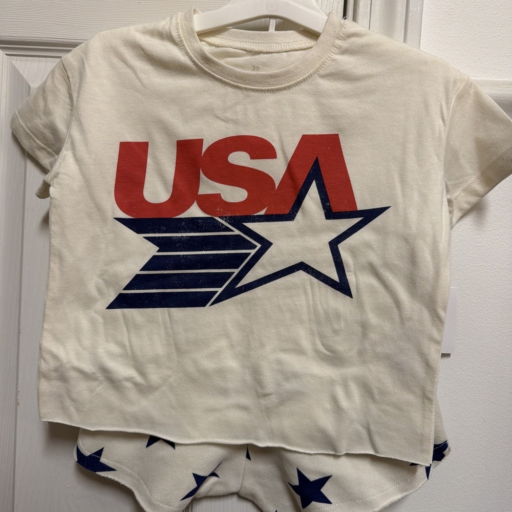 Toddler Baby Girl 4th of July Outfit Fourth of July 3T White 2 Piece Americana
